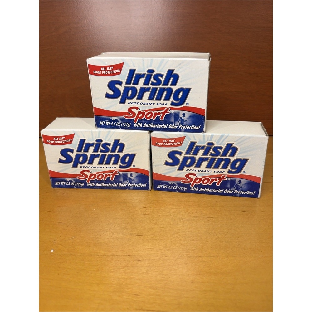 Vintage Irish Spring Sport Lot (3) Antibacterial Deodorant Soap 4.5 Oz Each New